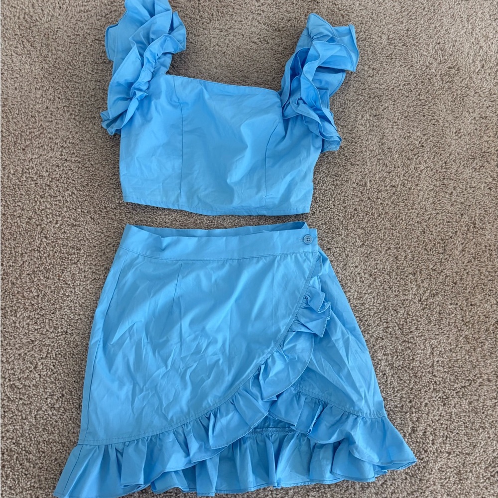 SHEIN Blue Ruffled Mini Skirt Set